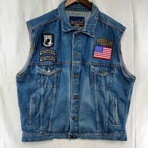 Paradise Point Denim Vest Mens XL Blue Vietnam Veteran Military Patches Button‎